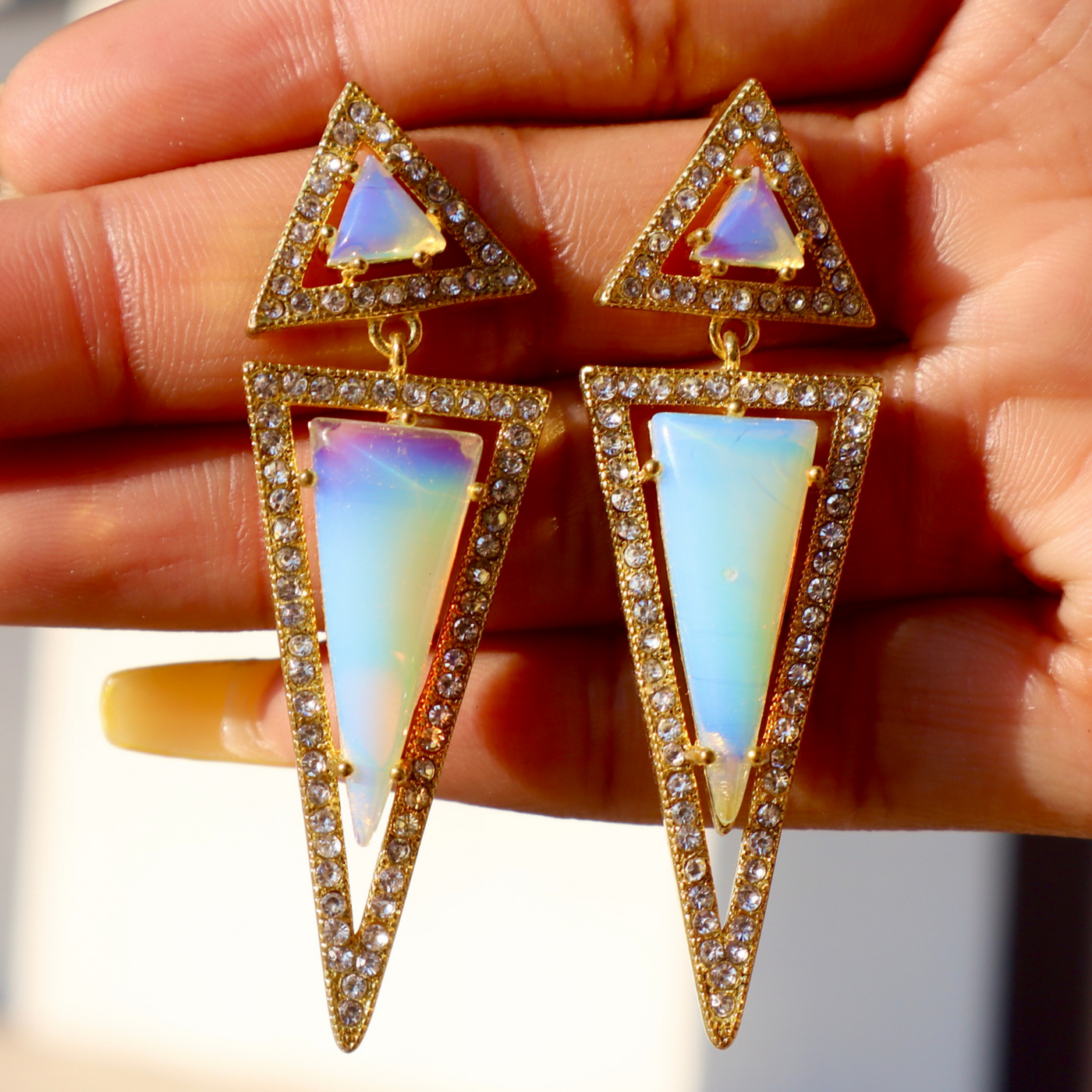 Gold Triangle Crystal Earrings "BADDIE"