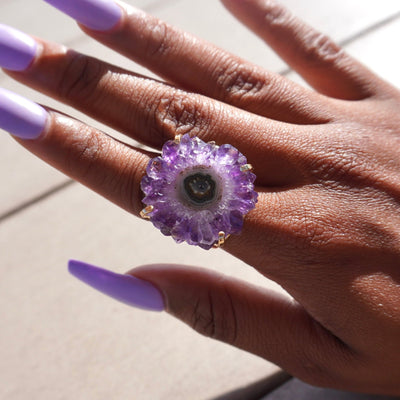 Gold Stalactite Amethyst Ring (Peace)