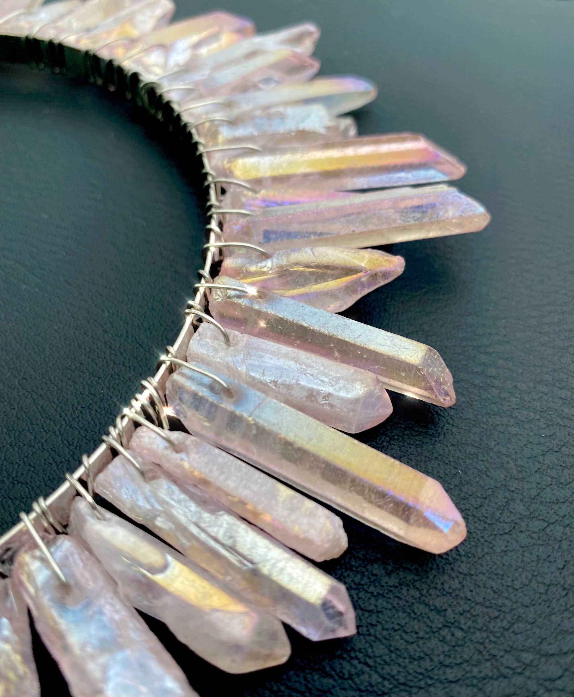 Pink Aura Clear Quartz Crown 👑 (silver)