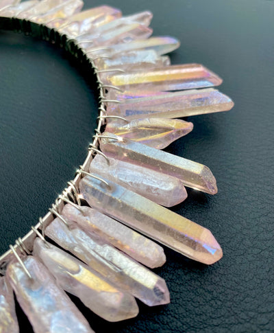 Pink Aura Clear Quartz Crown 👑 (silver)
