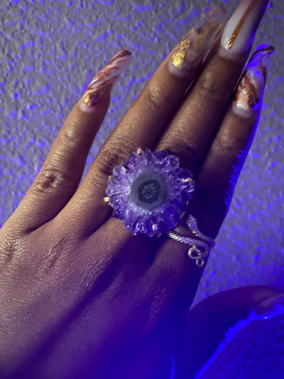 Gold Stalactite Amethyst Ring (Peace)