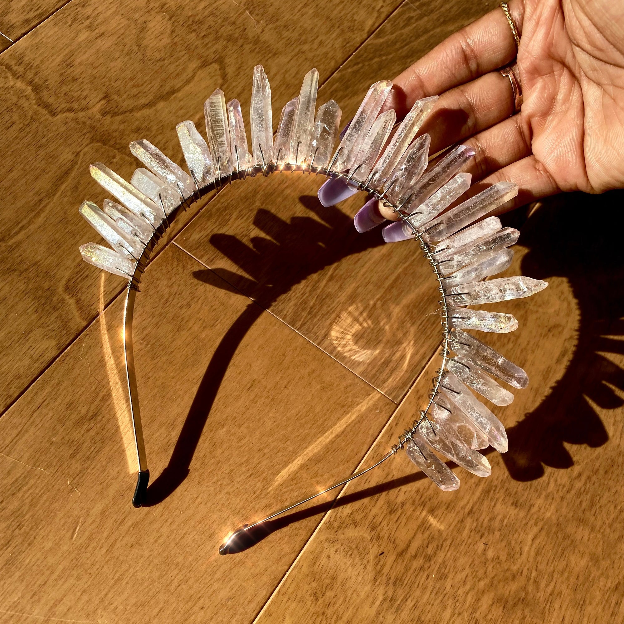 Pink Aura Clear Quartz Crown 👑 (silver)